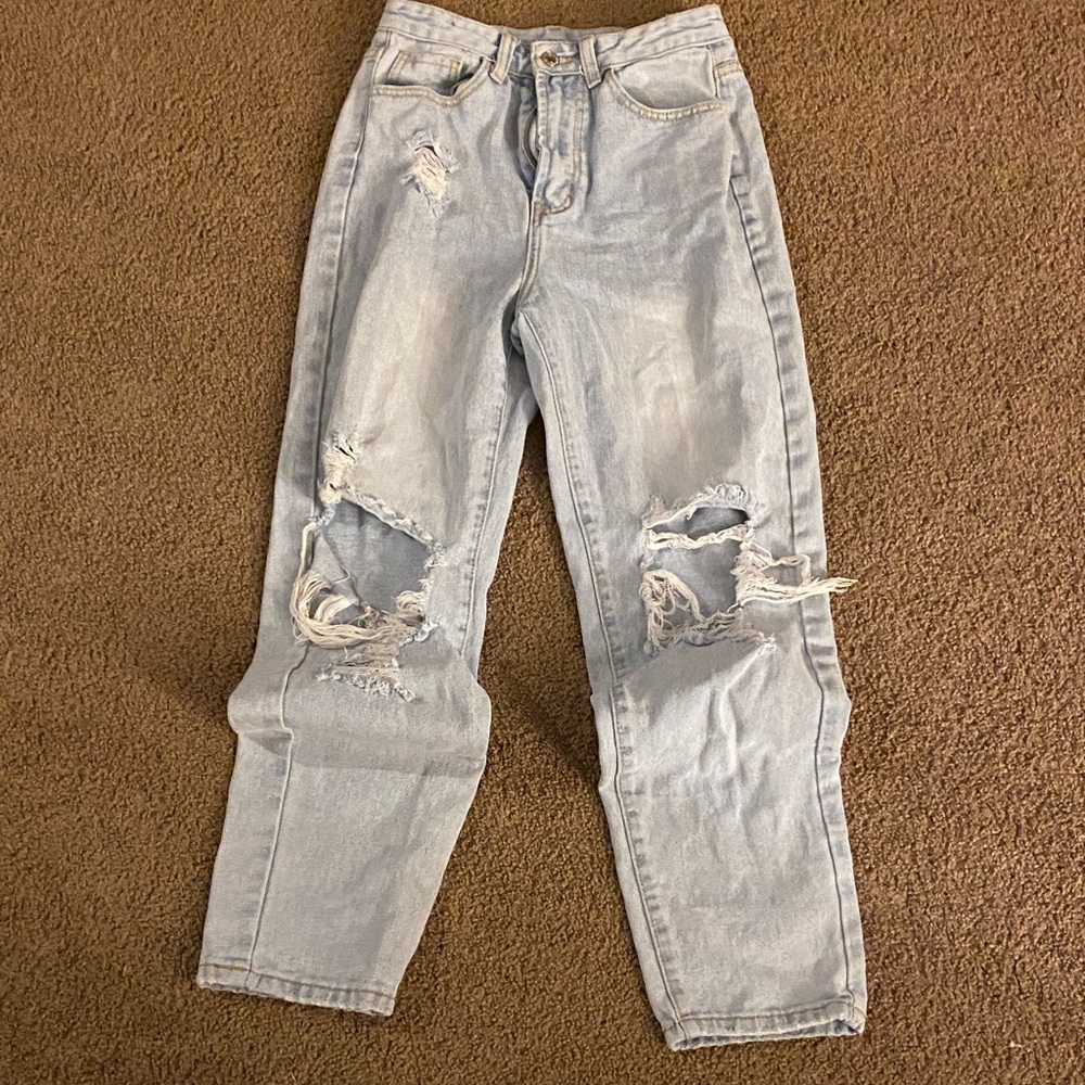 SHEIN Light Blue Ripped Boyfriend Jeans